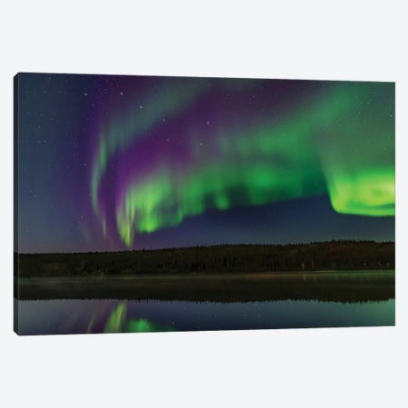 Colorful Aurora In The Darkening Twilight Over Madeline Lake, Canada. Canvas Print #TRK2960} by Alan Dyer Canvas Print