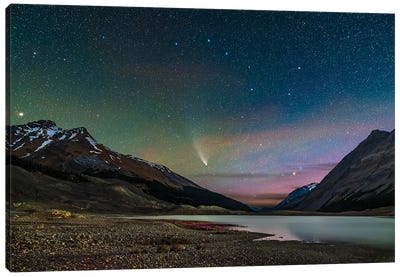 Comet Neowise Over Columbia Icefield In Jasper National Park, Alberta, Canada. Canvas Art Print - Alan Dyer