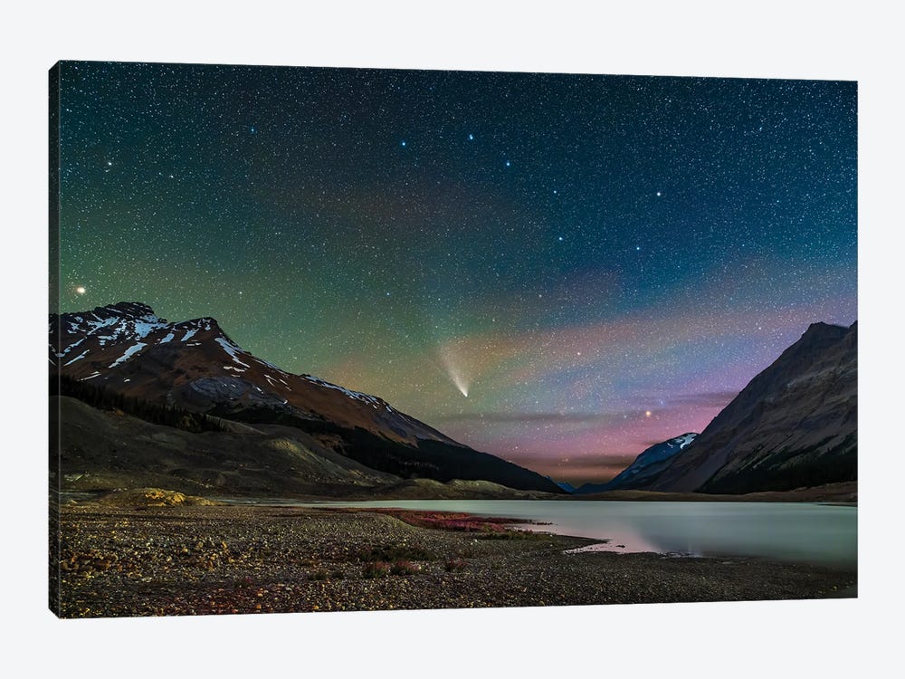 Comet Neowise Over Columbia Icefield In Jasper National Park, Alberta, Canada. by Alan Dyer 1-piece Canvas Artwork