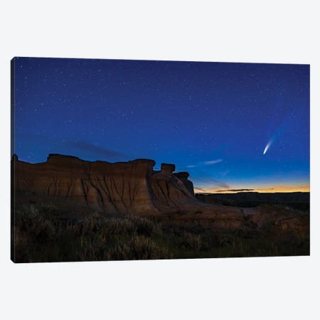 Comet Neowise Over Hoodoo Formations At Dinosaur Provincial Park, Alberta, Canada. Canvas Print #TRK2978} by Alan Dyer Canvas Art
