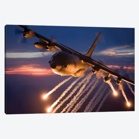 C-130 Hercules Releases Flares During A Mission Over Kansas Canvas Print #TRK298} by HIGH-G Productions Canvas Wall Art