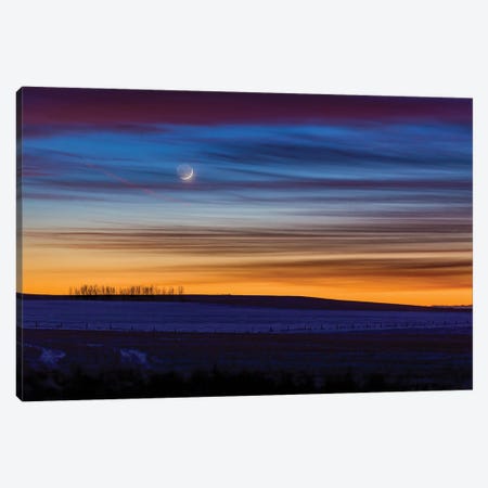 Crescent Moon In Colorful Twilight And Sunset Clouds, Alberta, Canada. Canvas Print #TRK2990} by Alan Dyer Canvas Artwork