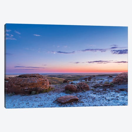 Crescent Moon In The Twilight Sky At Red Rock Coulee, Alberta, Canada. Canvas Print #TRK2991} by Alan Dyer Canvas Wall Art