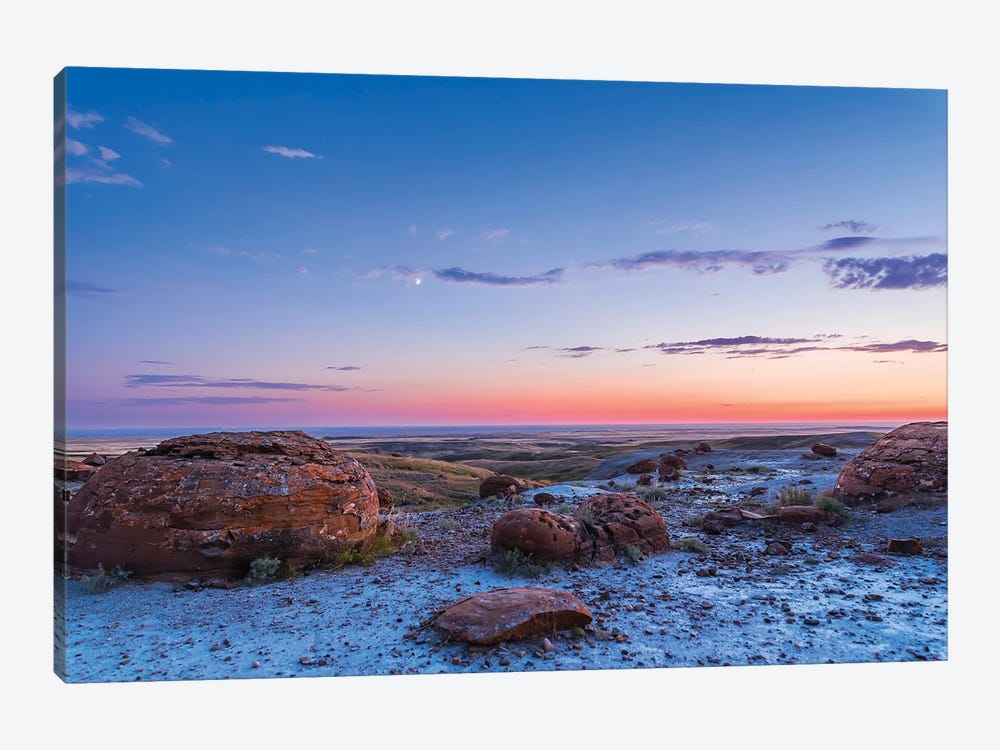 Crescent Moon In The Twilight Sky At Red Rock Coulee, Alberta, Canada. by Alan Dyer 1-piece Art Print