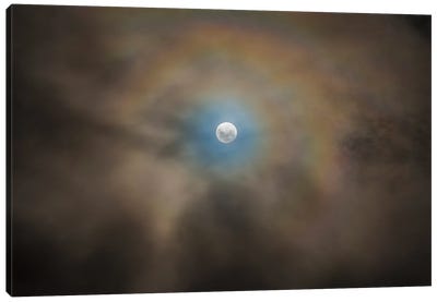 Full Moon And Lunar Corona Amongst Fast-Moving Low Clouds. Canvas Art Print - Alan Dyer