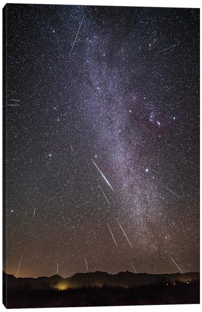 Geminid Meteor Shower In A View Framing The Winter Milky Way. Canvas Art Print