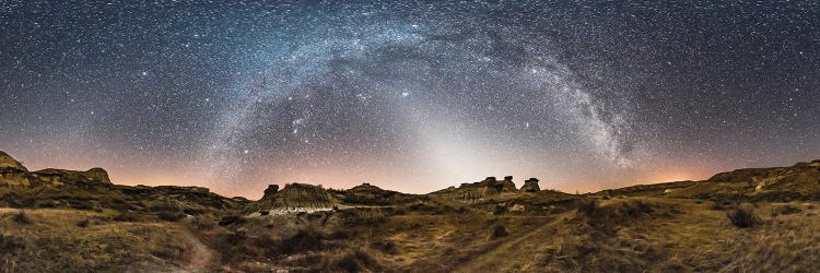 Milky Way Arches Across The Sky At Dinosaur Provincial Park, Alberta, Canada.