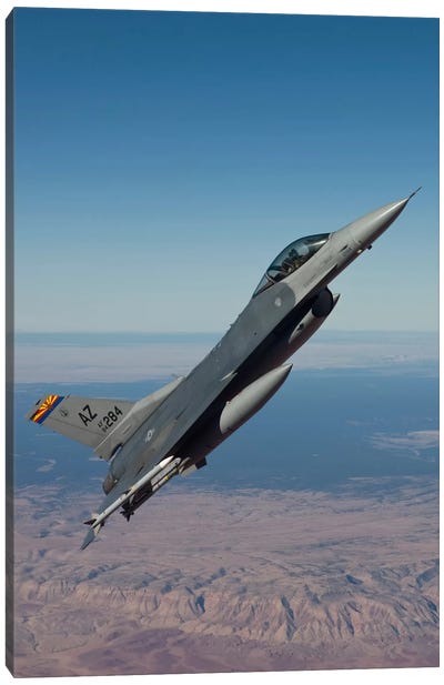F-16 Fighting Falcon Maneuvers Over Arizona Canvas Art Print