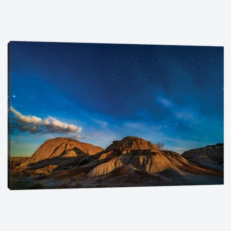 Moonrise Over The Eroding Formations Of Dinosaur Provincial Park, Alberta, Canada. Canvas Print #TRK3047} by Alan Dyer Canvas Wall Art
