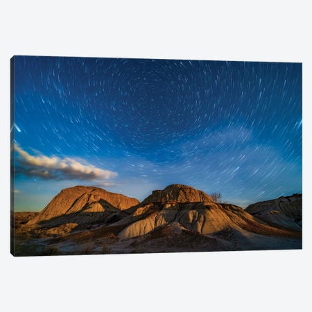 Moonrise Over The Eroding Formations Of Dinosaur Provincial Park, Alberta, Canada. Canvas Print #TRK3049} by Alan Dyer Canvas Art Print