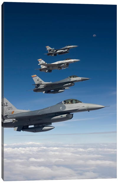 Four F-16's Fly In Formation During A Training Mission Over Arizona Canvas Art Print