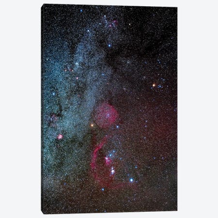 Orion And Taurus, With Taurus Dark Clouds And Auriga Clusters At Top And Rosette Nebula At Far Left. Canvas Print #TRK3067} by Alan Dyer Canvas Art