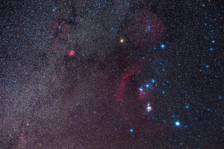 Orion And The Northern Winter Milky Way, Showing The Orion Nebula, Belt Of Orion, Rosette Nebula And Betelgeuse.