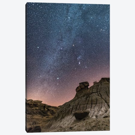 Orion And The Winter Stars Over The Badlands Of Dinosaur Provincial Park, Canada. Canvas Print #TRK3076} by Alan Dyer Art Print