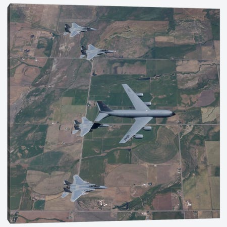 KC-135R Stratotanker Refuels Four F-15 Eagles Over Oregon Canvas Print #TRK307} by HIGH-G Productions Canvas Print