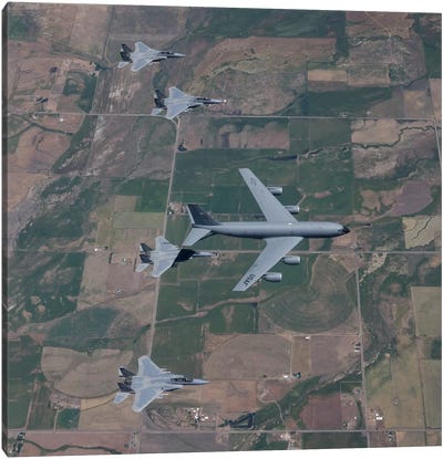 KC-135R Stratotanker Refuels Four F-15 Eagles Over Oregon Canvas Art Print