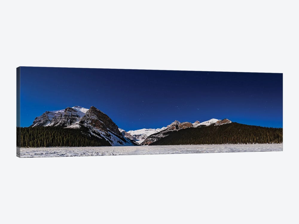 Panorama Of Lake Louise Under Winter Moonlight In Banff National Park, Canada. 1-piece Canvas Artwork