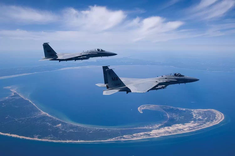 Two F-15 Eagles Fly High Over Cape Cod, Massachusetts