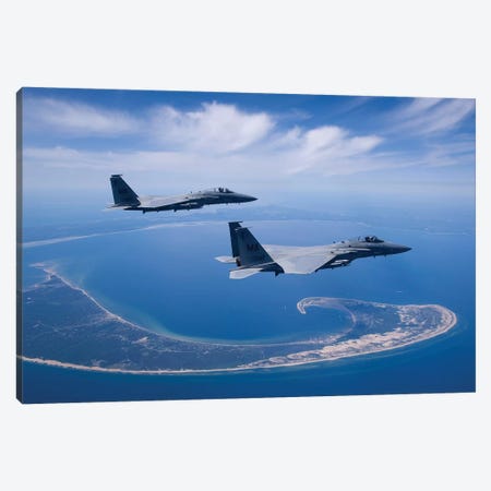 Two F-15 Eagles Fly High Over Cape Cod, Massachusetts Canvas Print #TRK310} by HIGH-G Productions Canvas Art Print