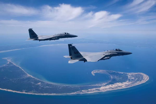 Two F-15 Eagles Fly High Over Cape Cod, Massachusetts