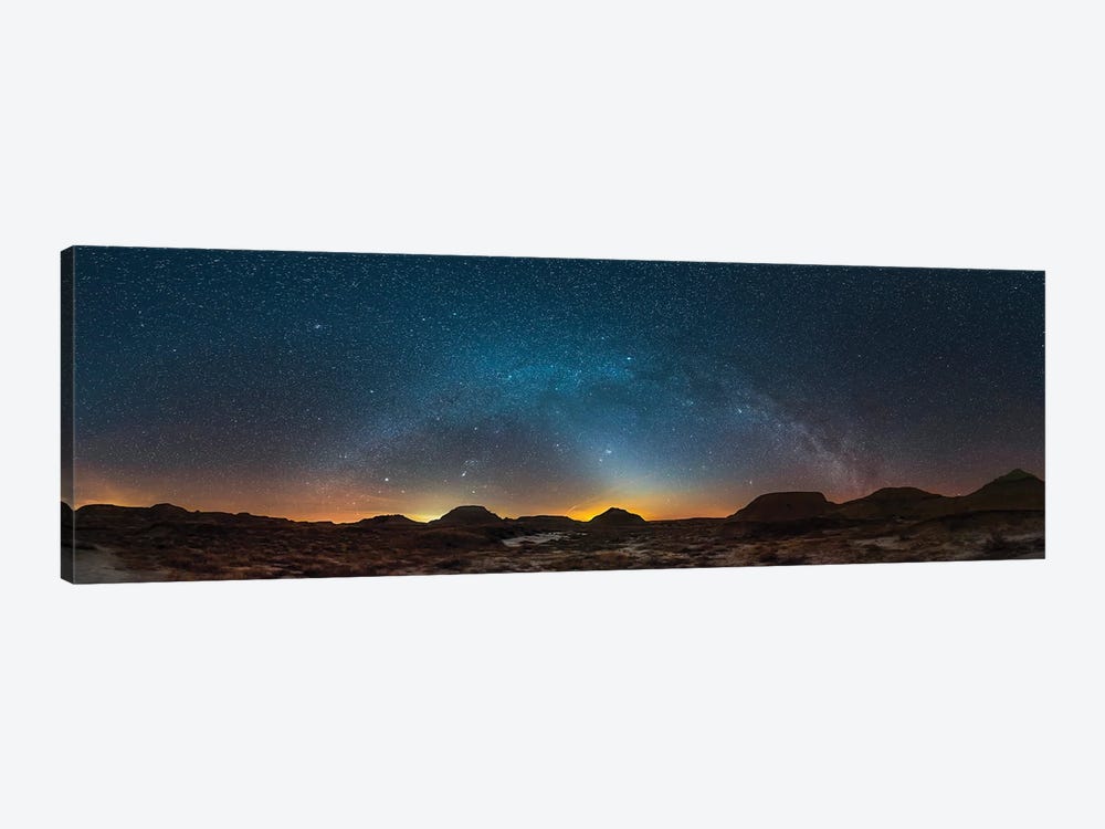 Spring Sky Panorama With Milky Way And Constellations At Dinosaur Provincial Park, Canada. by Alan Dyer 1-piece Canvas Print
