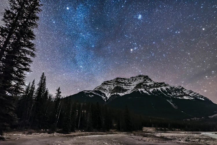 Stars Of Taurus Rising Above Mount Kerkeslin In Canada.