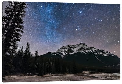 Stars Of Taurus Rising Above Mount Kerkeslin In Canada. Canvas Art Print
