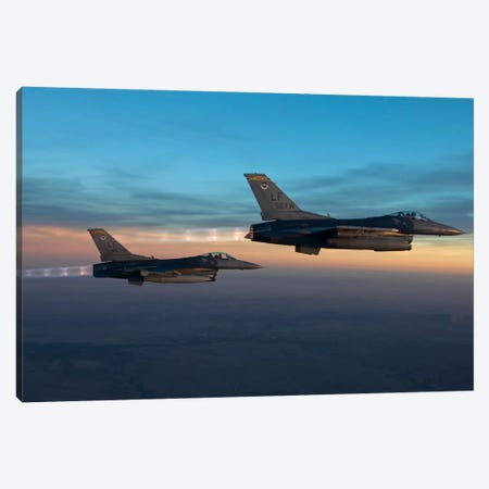 Two F-16s Fly In Formation Over Arizona Before Sunset Canvas Print #TRK313} by HIGH-G Productions Canvas Print