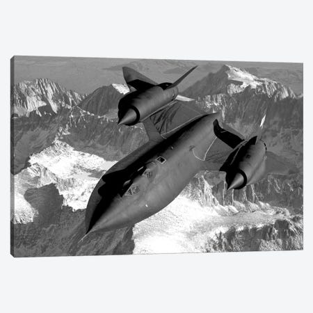 A SR-71B Blackbird Flying Across The Sierra Nevada Mountains Canvas Print #TRK315} by Stocktrek Images Canvas Art