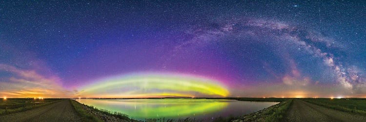 The Arc Of The Northern Lights And Auroral Oval Over Crawling Lake, Alberta, Canada.