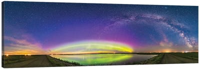 The Arc Of The Northern Lights And Auroral Oval Over Crawling Lake, Alberta, Canada. Canvas Art Print - Aurora Borealis Art