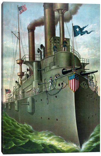 American History Print Of Admiral George Dewey Standing On His Flagship Canvas Art Print - Warship Art