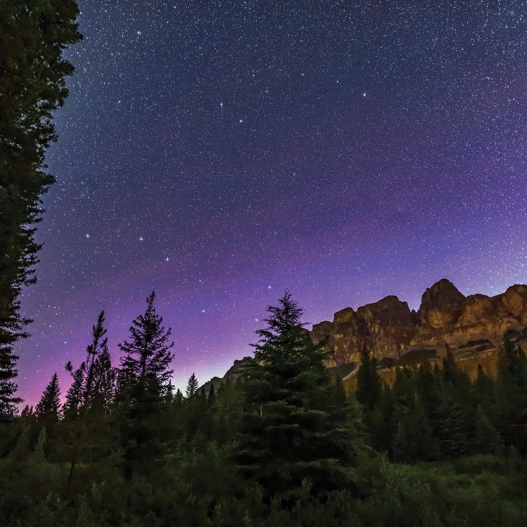 The Big And Little Dippers, And Polaris, Over Castle Mountain In Banff National Park, Canada.