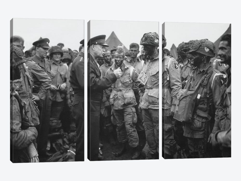 General Dwight D. Eisenhower Talking With Soldiers Of The 101st Airborne Division by Stocktrek Images 3-piece Art Print