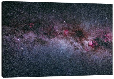 The Northern Autumn Milky Way From Cassiopeia At Left To Northern Cygnus At Right. Canvas Art Print