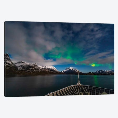 The Northern Lights In The Moonlight Arcing Over The Raftsundet Strait In Norway. Canvas Print #TRK3227} by Alan Dyer Canvas Art