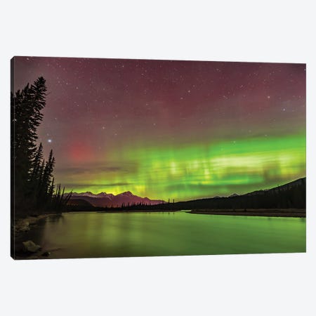 The Northern Lights Over The Athabasca River In Jasper National Park, Alberta, Canada. Canvas Print #TRK3228} by Alan Dyer Canvas Print