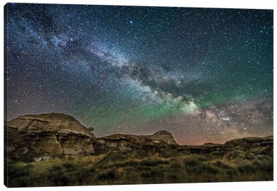 The Summer Milky Way Rising Above Dinosaur Provincial Park, Alberta, Canada. Canvas Art Print