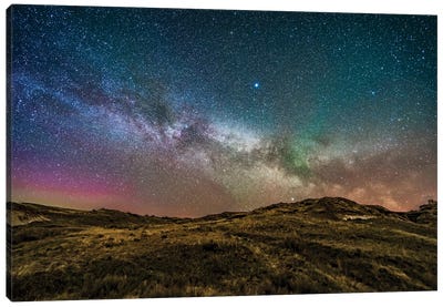 The Summer Milky Way Rising Over Dinosaur Provincial Park, Alberta, Canada. Canvas Art Print - Milky Way Galaxy Art