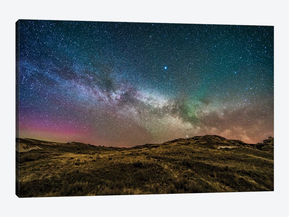 The Summer Milky Way Rising Over Dinosaur Provincial Park, Alberta, Canada. by Alan Dyer 1-piece Canvas Art