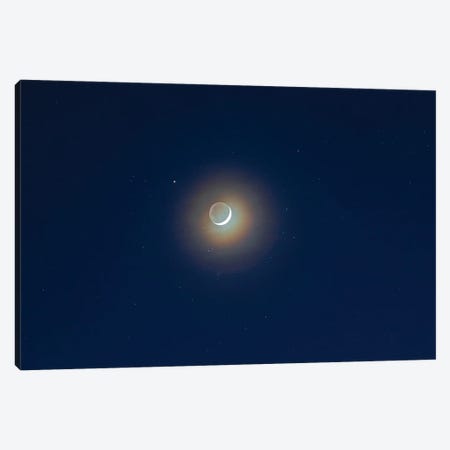 The Waxing Crescent Moon In The Hyades Star Cluster And Below Reddish Aldebaran In Taurus. Canvas Print #TRK3275} by Alan Dyer Canvas Print