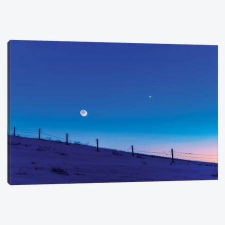 The Waxing Crescent Moon, With The Darkside Lit By Earthshine, Alberta, Canada. Canvas Print #TRK3279} by Alan Dyer Canvas Wall Art