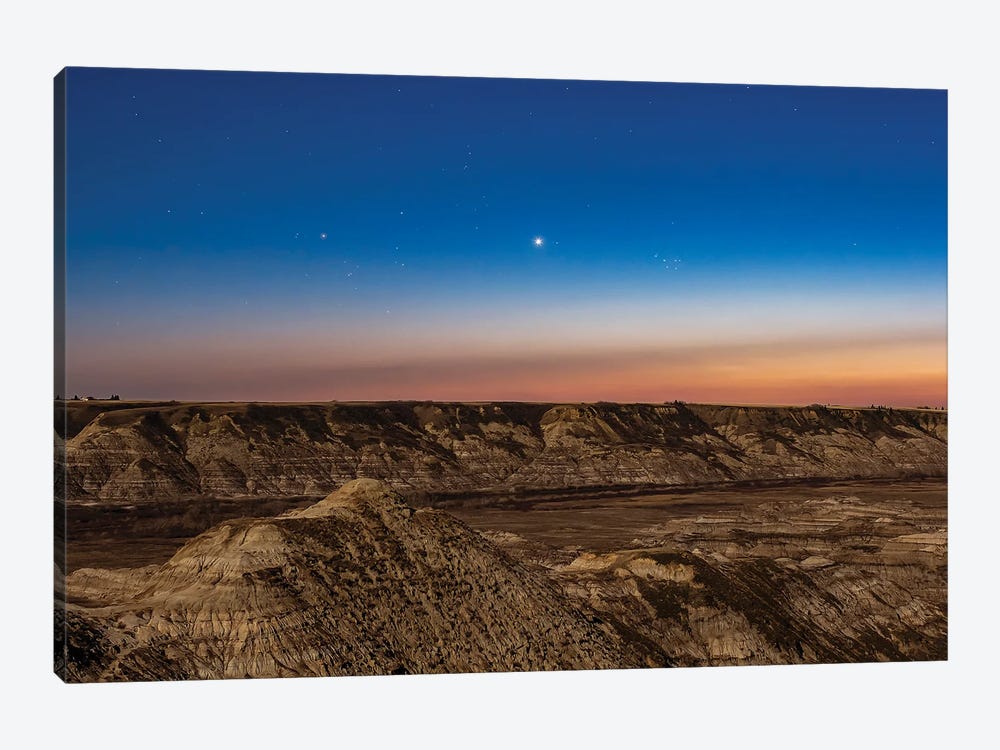 Venus, Pleiades And Hyades In The Evening Twilight Above Red Deer River Valley, Alberta, Canada 1-piece Canvas Art Print