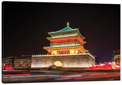 A Night View Of Gulou Tower In Xian, China Canvas Art Print - China Art