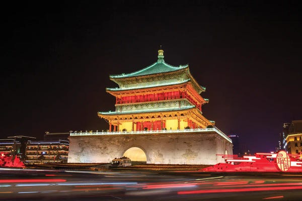 Jeff Dai: A Night View Of Gulou Tower In Xian, China by Jeff Dai