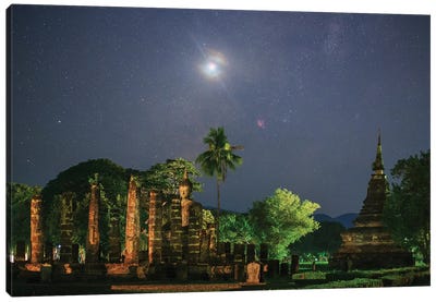 A Nova In Sagittarius Above The Ancient Wat Mahathat In Sukothai, Thailand Canvas Art Print - Jeff Dai