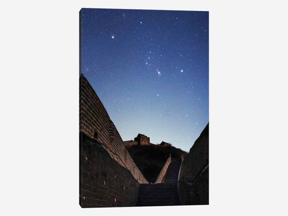 Orion Rises Above The Great Wall In Jinshanling Region, Hebei, China by Jeff Dai 1-piece Canvas Wall Art