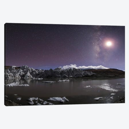 Panorama View Of Milky Way And Moon Shine Above A Glacier In The Himalayas Of Tibet Canvas Print #TRK3333} by Jeff Dai Art Print