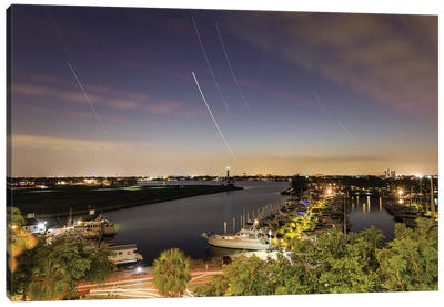 Star Trails Above A Lake In Houston, Texas, USA Canvas Art Print - Jeff Dai