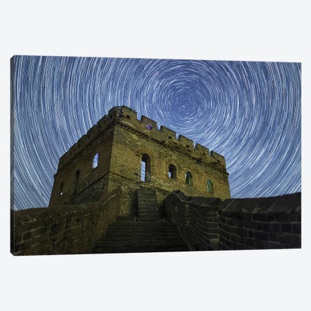 Star Trails Around The Northern Celestial Pole At The Great Wall In Jinshanling Region, Hebei, China Canvas Print #TRK3338} by Jeff Dai Canvas Print